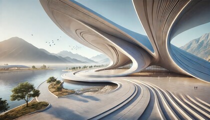Fototapeta premium Modern Architectural Design by the River