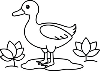 Serenity of a Duck and Lotus in Harmony
