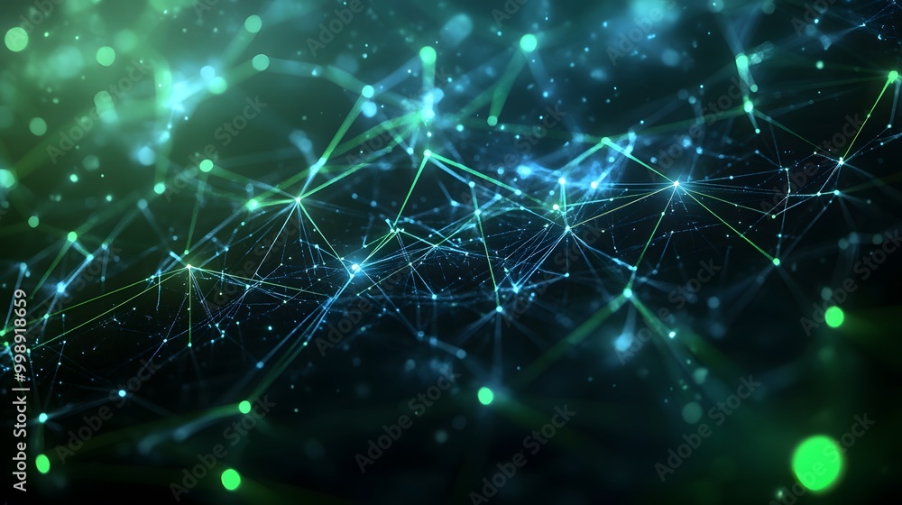 Poster a close-up view of glowing blue network nodes connected by lines, representing digital connectivity,