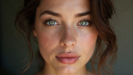 Fototapeta premium Naturally beautiful woman with no make up, smiling beauty woman with freckles