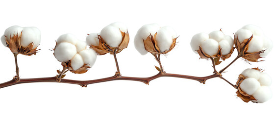 Beautiful cotton branch showcasing fluffy, white cotton bolls. Perfect for textile, agriculture, or organic themes in photography.