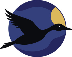 Minimalist Duck Silhouette in Flight with Full Moon Background Vector Design
