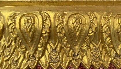 gold background, golden fence wall of Thai art culture construction