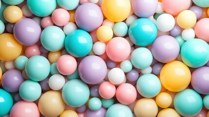   Pale hues of blue, yellow, green, and pink dots scatter the surface in an organized pattern