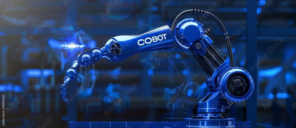 Poster 3d render of a cobot designed for industrial applications.