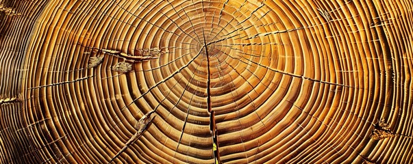 Fototapeta premium Golden Tree Rings A Close-Up of Nature's Pattern, Tree Rings, Texture, Wood