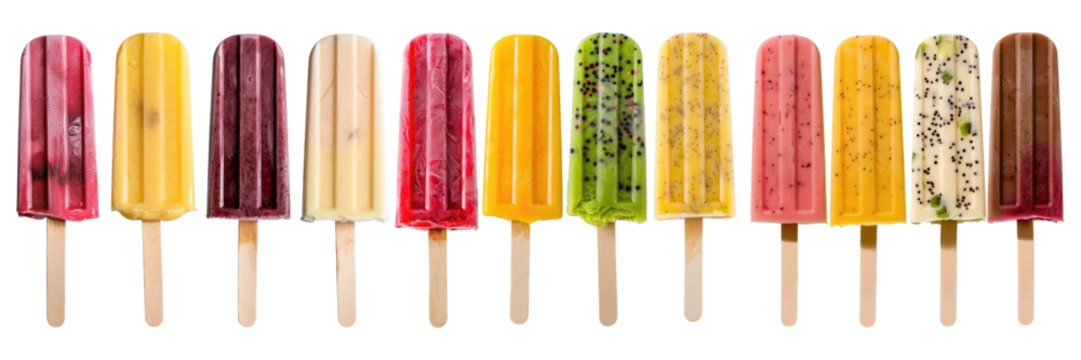 Different flavors of popsicle isolated on transparent background - Powered by Adobe