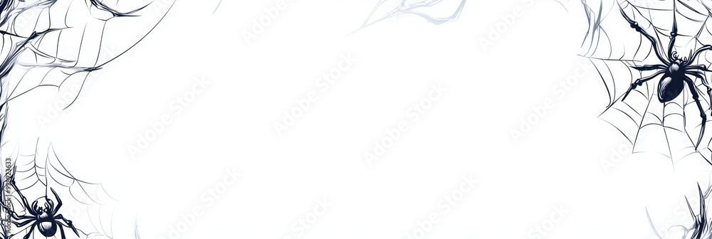 Wall mural cartoon-style spider webs hanging from the corners on a white background and white space between the