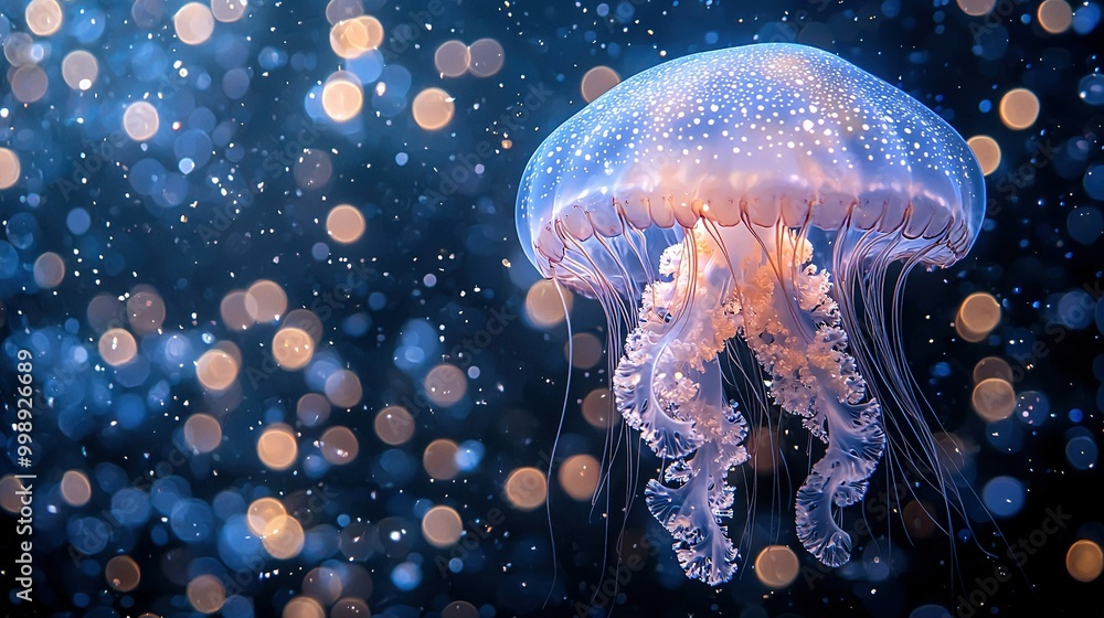 Sticker   A clear photo of a close-up jellyfish in water with no blurred background lights