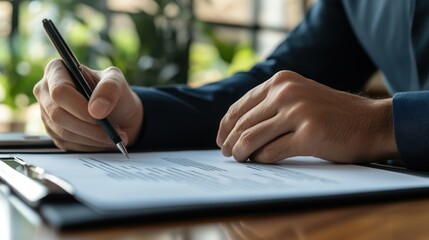 Close-up of a person signing a document