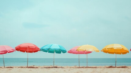 Beach Umbrellas on Sandy Shore