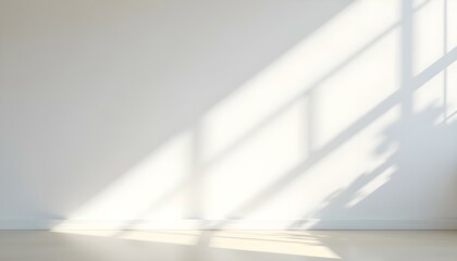 Obraz premium Blurred overlay effect for photo and mockups. Wall texture with organic drop diagonal shadow and rays of light on a white wall. shadows for natural light effects