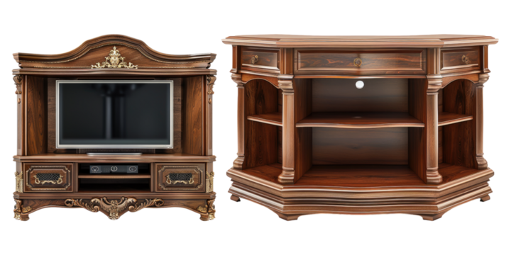 Classic corner tv stand isolated on transparent background