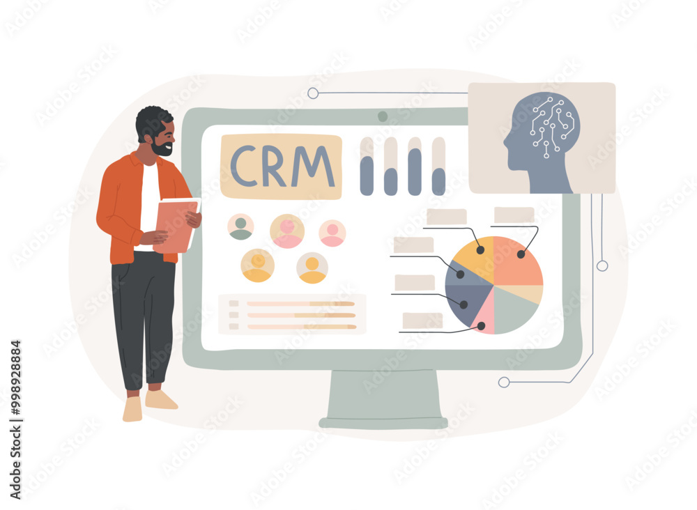 Aufkleber crm with ai-generated insights abstract concept vector illustration.