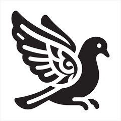 White the background with a black illustration of a pigeon