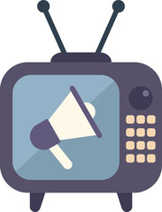 Vintage television showing a megaphone, representing the concept of broadcasting information and making announcements