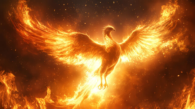 A phoenix rising from the flames. Phoenix Rising. Illustration