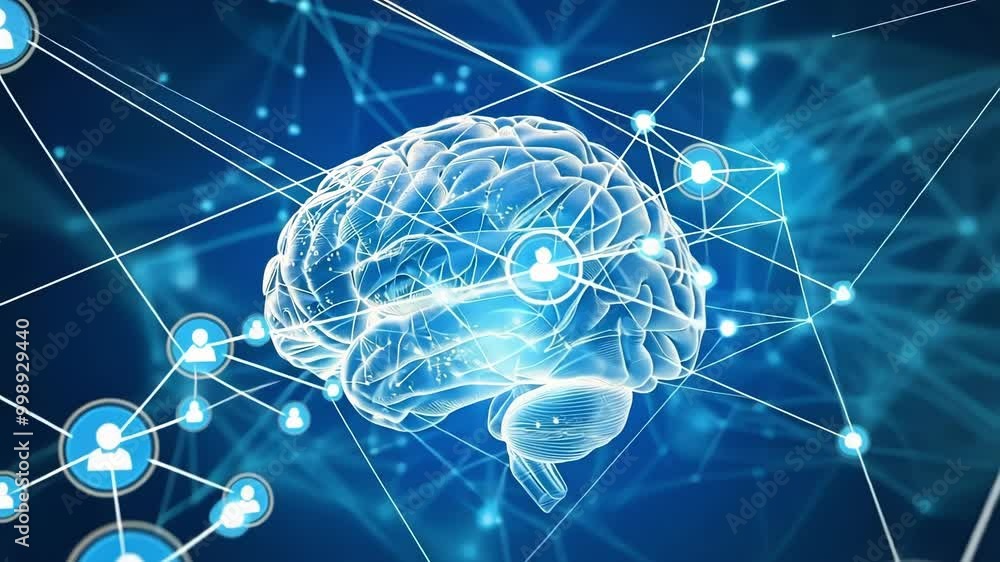 Aufkleber abstract 3d illustration of a human brain connected with a digital network representing the concept 