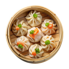 top view of chinese food Shrimp Dumplings isolated on a white transparent background