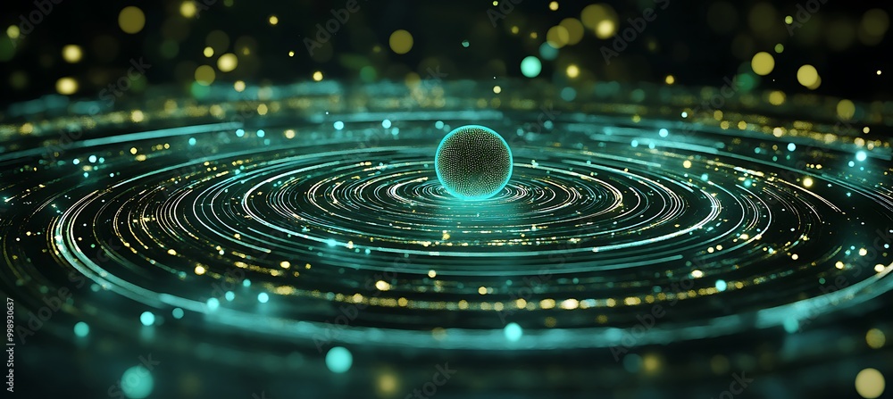 Poster a holographic display of a planetary system with orbits and planets rotating