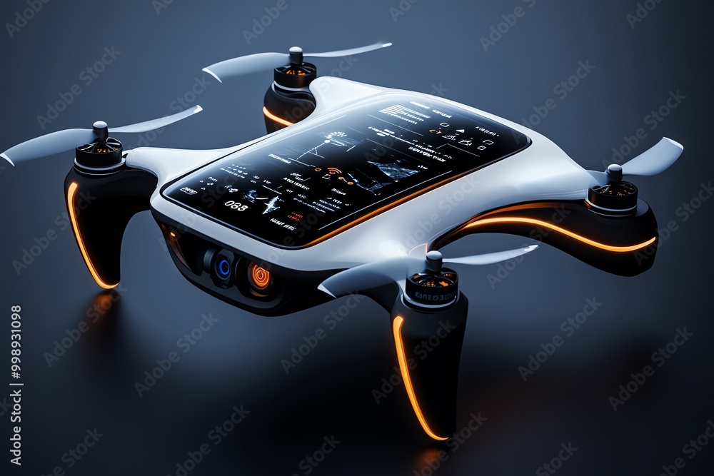 Poster Minimal interface for a drone control system, with a sleek, modern design focused on essential flight data and sensor feedback