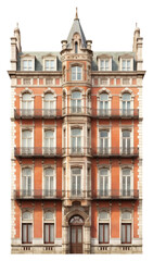 Fototapeta premium PNG Tall brick european apartment architecture building window.