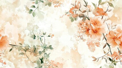   A stunning painting featuring a bouquet of vibrant flowers against a serene white-pink backdrop, adorned with lush green foliage on the right side of the canvas