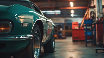 Green Classic Car in a Garage