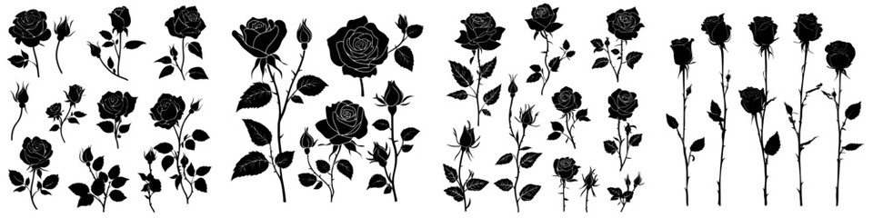 Modern silhouettes of rose buds. Design elements of flowers