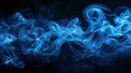 Obraz premium Swirling blue smoke flows gracefully across a dark background, creating an ethereal and mysterious atmosphere with its flowing, translucent forms.