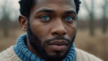 Obraz premium Title Close-Up Portrait of a Man with Striking Blue Eyes and Light Beard