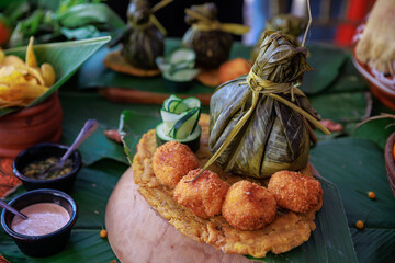 Chicken juane wrapped in bijao leaves. Peruvian jungle food, in all its varieties. Feast of San Juan, Iquitos Peru