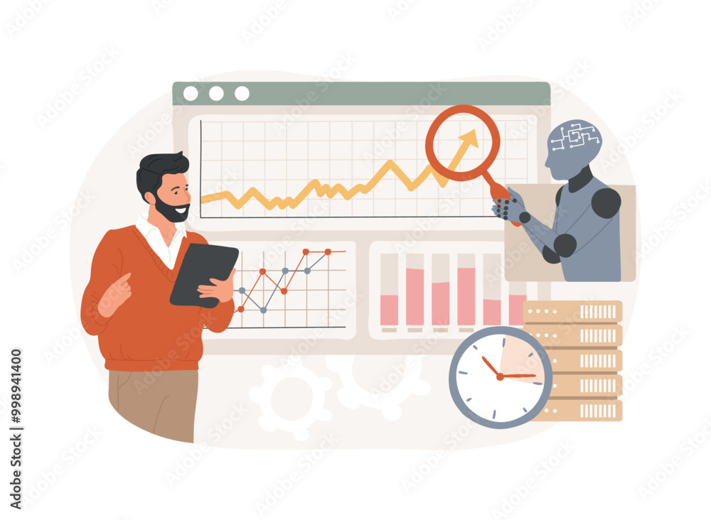 Poster real-time data analysis with ai abstract concept vector illustration.