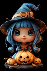 Adorable Halloween Witch Figures with Pumpkins and Skulls - Festive Fantasy Collection	