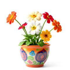 Fototapeta premium Flowerpot with daisies isolated on white background. Spring flowers.