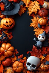 Adorable Halloween Witch Figures with Pumpkins and Skulls - Festive Fantasy Collection