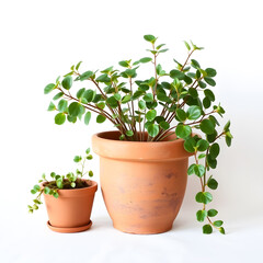 Fototapeta premium Houseplant in a terracotta pot on a white background.