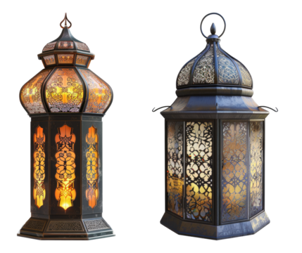 Islamic lanterns isolated on transparent background