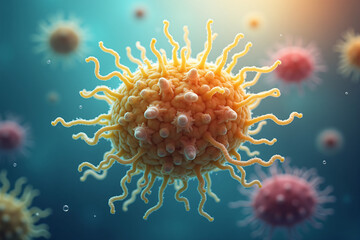 Vibrant illustration of diverse bacteria species in blue background