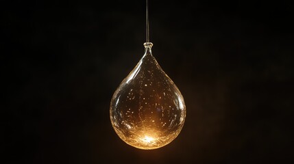 A translucent water balloon, hanging in mid-air, glowing as light filters through