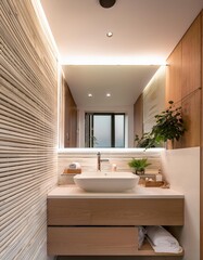 Serene minimalist bathroom with sleek fixtures and a calming color palette