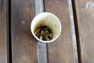 Ashtray for cigarettes and ash when smoking.