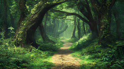 Fantasy forest path. Dryad. Illustration