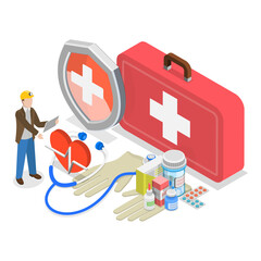3D Isometric Flat  Illustration of Safety Work. Item 1