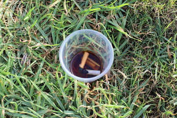Ashtray for cigarettes and ash when smoking.