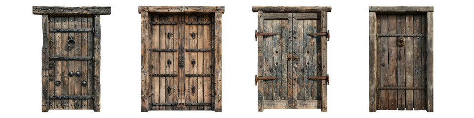 Old wooden door isolated on transparent background