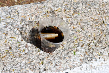 Ashtray for cigarettes and ash when smoking.