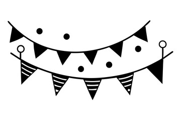 Hand drawn birthday or holiday flags for decoration. Black line doodle paper party garland. Vector illustration of carnival or festival bunting. Bullet journal divider elements for diary or notebook