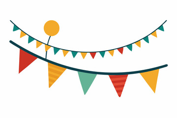 Obraz premium Hand drawn birthday or holiday flags for decoration. Black line doodle paper party garland. Vector illustration of carnival or festival bunting. Bullet journal divider elements for diary or notebook