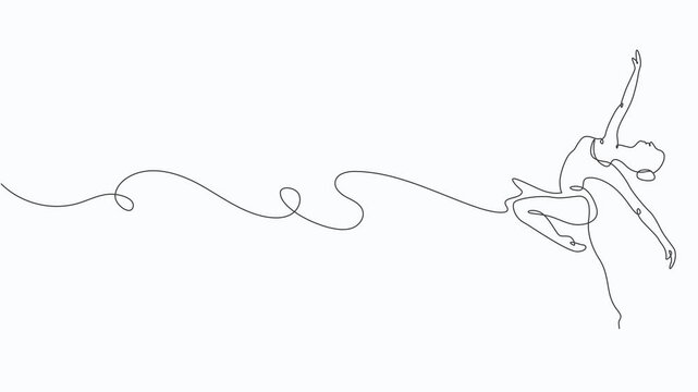  Continuous line drawing of woman ballet dancer. Animation of woman ballet dancer